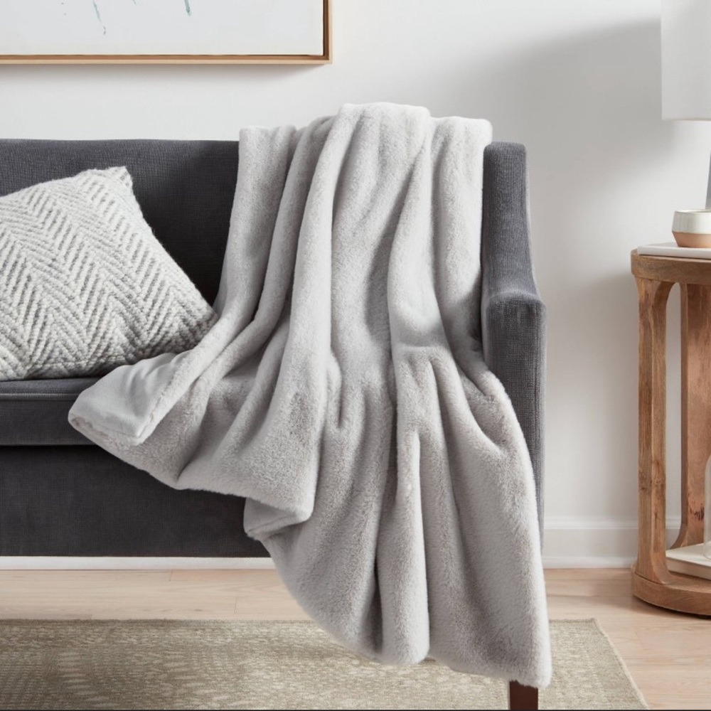 Faux Rabbit Fur Reversible Throw Blanket